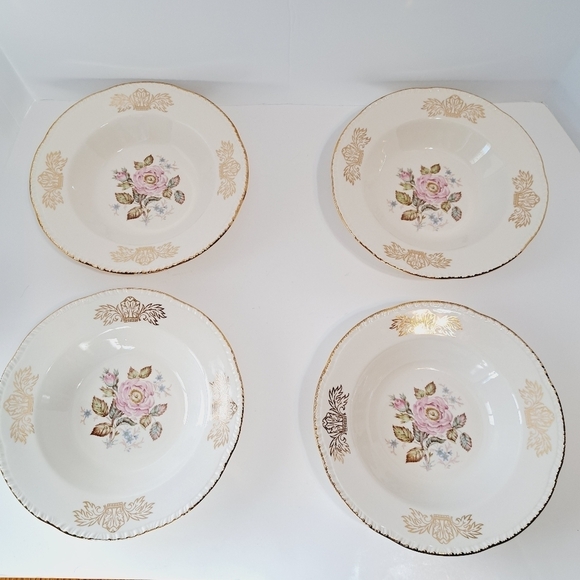 Vintage‎ Homer Laughlin Queen Esther Gold Rim Set of 4 Soup/ Dessert Bowls - Picture 4 of 4